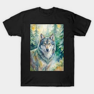 Wolf Animal Watercolor Painting T-Shirt